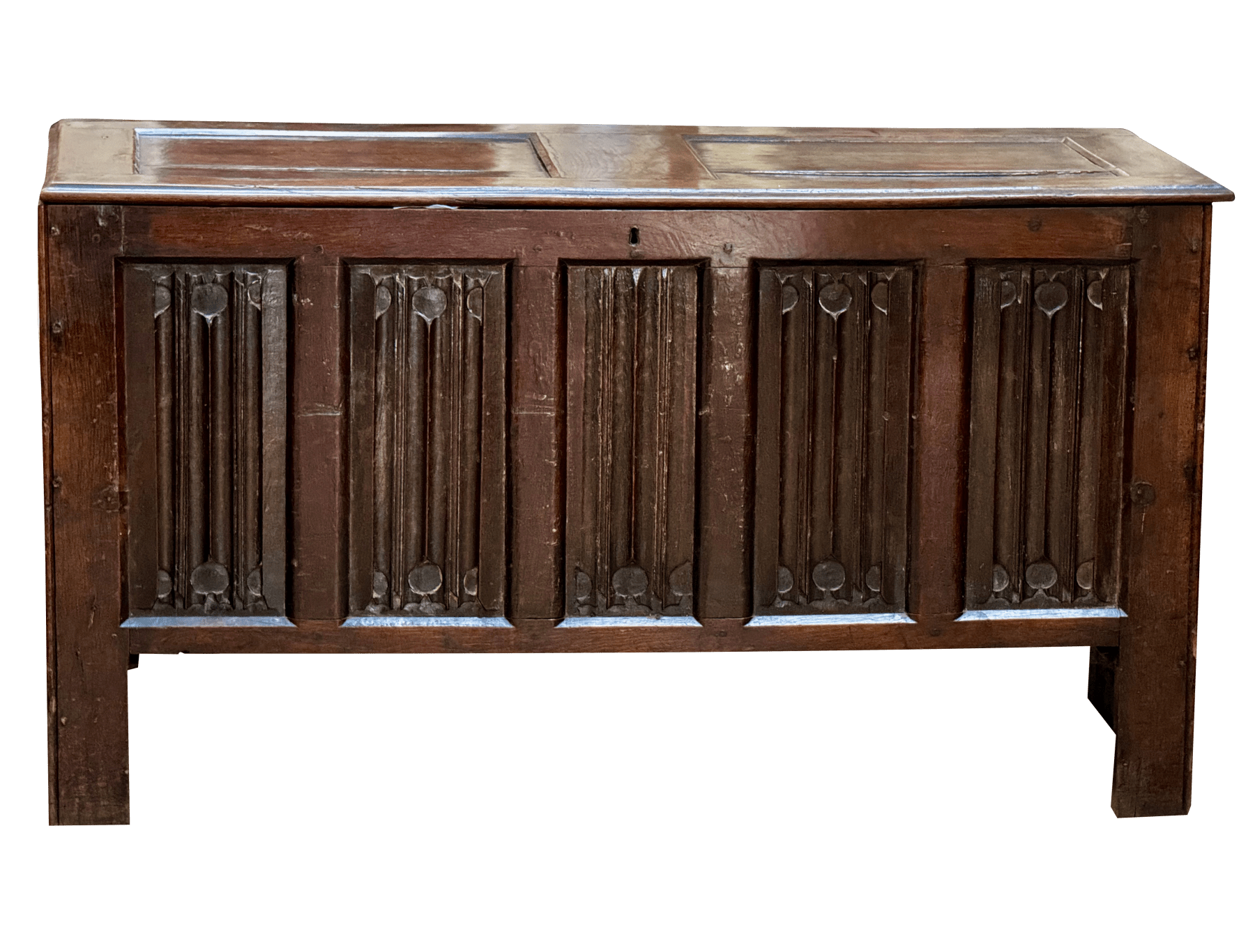 English 17th Century Joined Oak Linenfold Coffer, Stuart Period