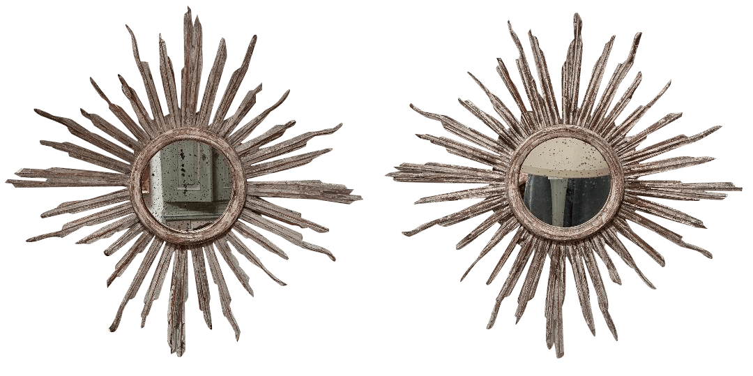 Exceptional Pair of carved painted Italian Starburst Mirrors - Helen Storey Antiques