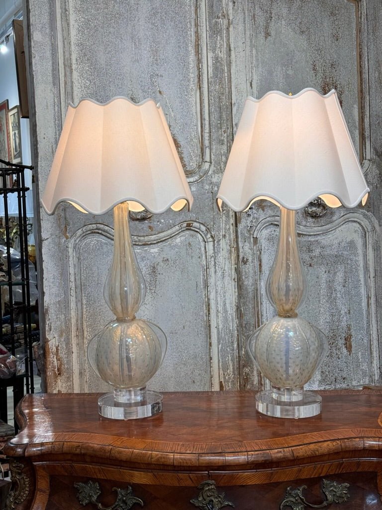 Exceptional Pair White Murano Glass lamps - Helen Storey Antiques