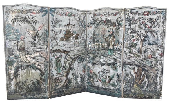 Extraordinary Chinoiserie 18th Century French Provincial Folding Screen Paravent - Helen Storey Antiques