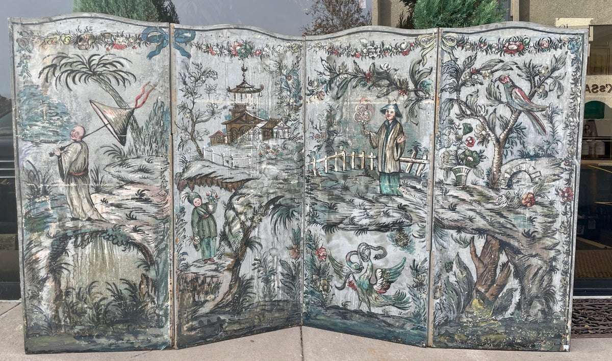 Extraordinary Chinoiserie 18th Century French Provincial Folding Screen Paravent - Helen Storey Antiques