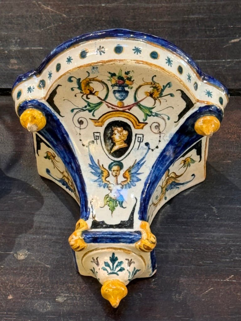 Faience Hanging Brackets, Polychrome, 19th C. Ginori - Helen Storey Antiques