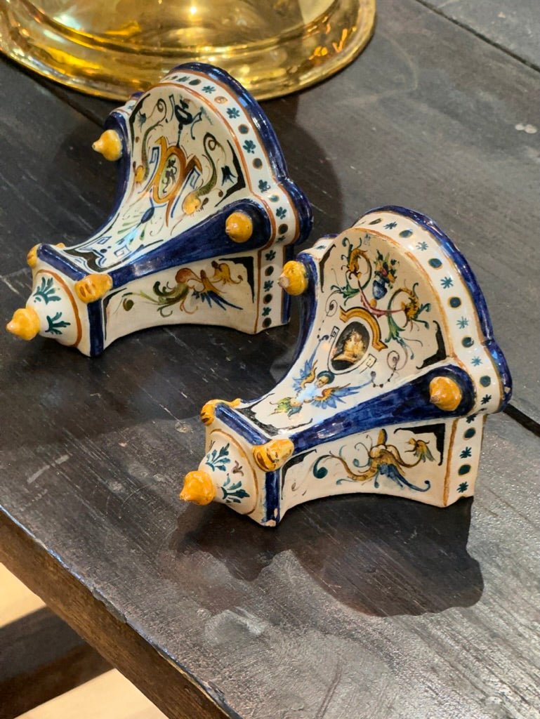 Faience Hanging Brackets, Polychrome, 19th C. Ginori - Helen Storey Antiques