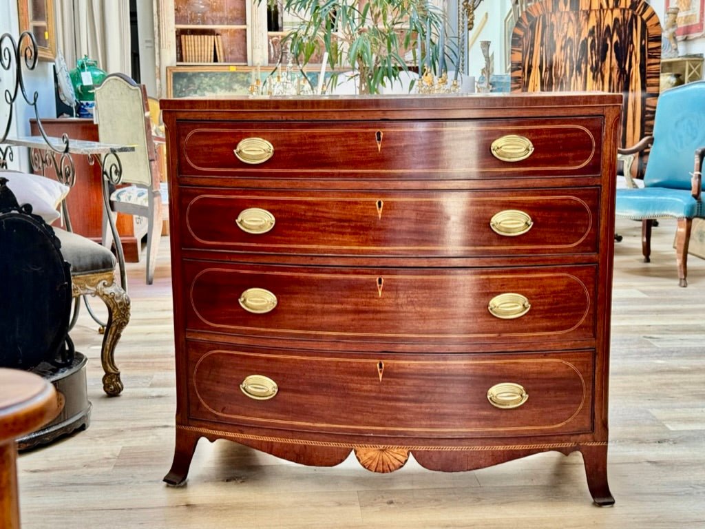 Fine American Federal Baltimore Bow - front Chest of Drawers, c. 1800 - Helen Storey Antiques