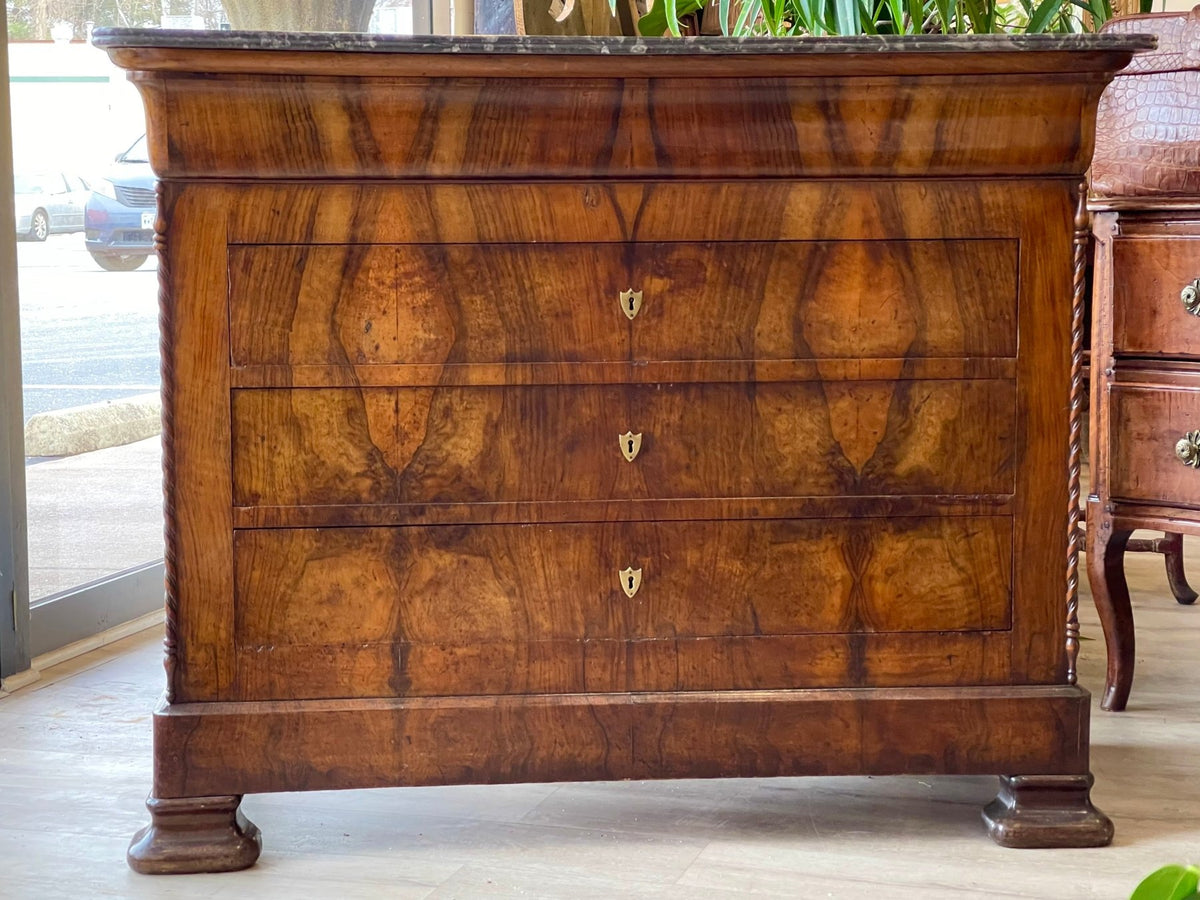 Fine French Louis Philippe Period Walnut Commode, Gorgeous Wood, 19th Century - Helen Storey Antiques