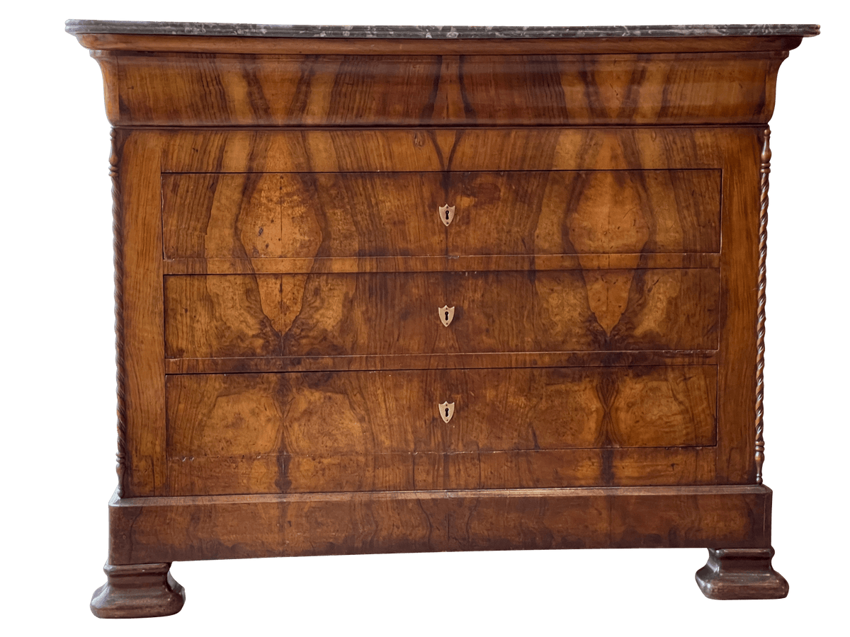 Fine French Louis Philippe Period Walnut Commode, Gorgeous Wood, 19th Century - Helen Storey Antiques