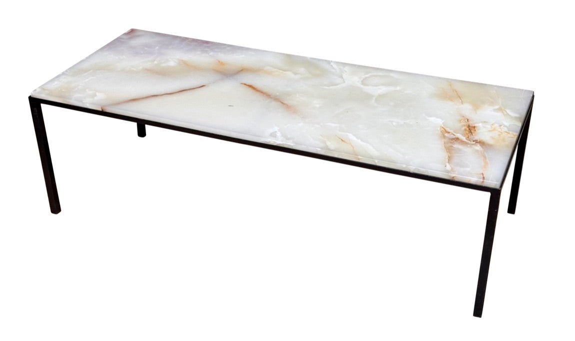 Fine Italian mid-century rectangular onyx and iron coffee table