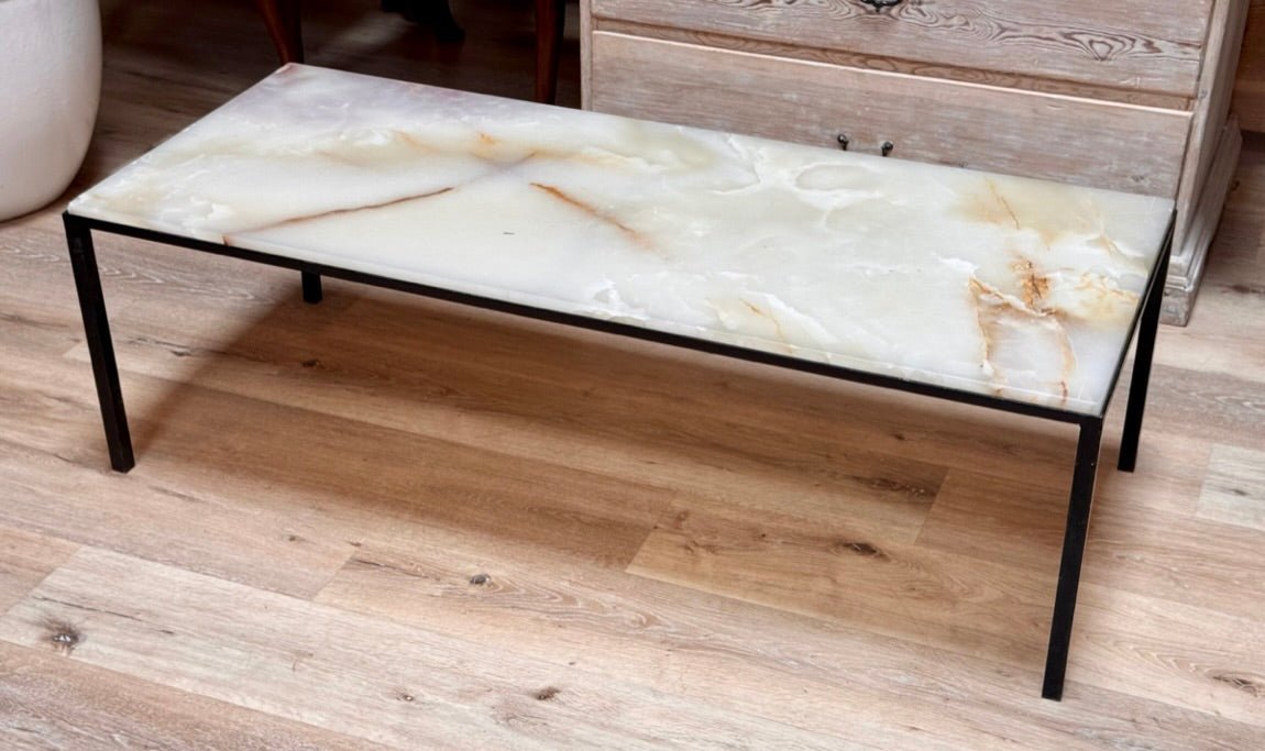 Fine Italian mid - century rectangular onyx and iron coffee table - Helen Storey Antiques