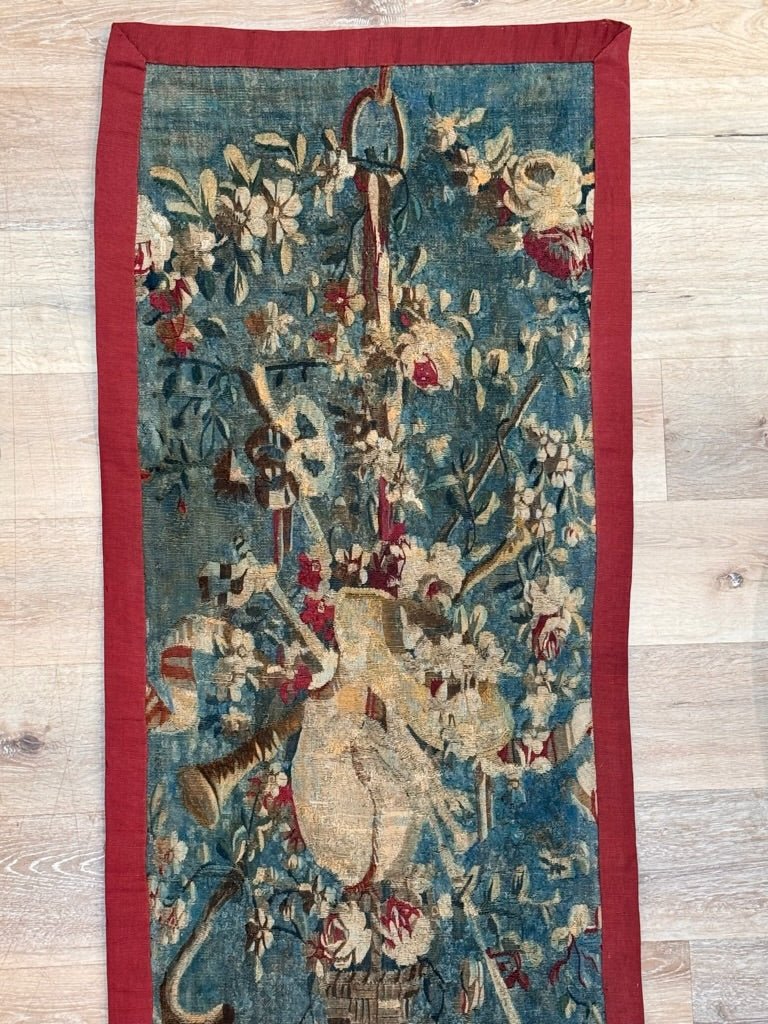 Flemish Tapestry Fragment, Floral and teal blues, 17th Century - Helen Storey Antiques