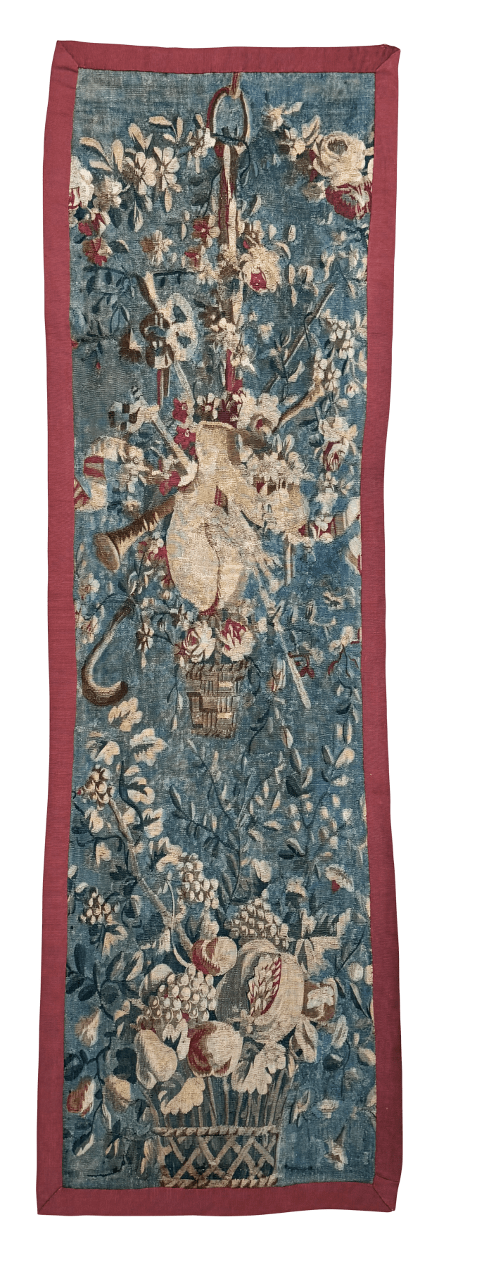 Flemish Tapestry Fragment, Floral and teal blues, 17th Century - Helen Storey Antiques