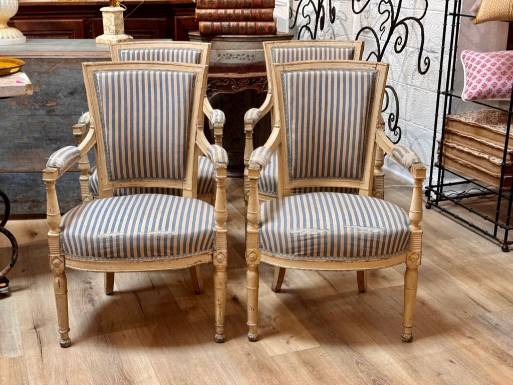 Four 18th Century French Louis XVI – Directoire Fauteuils Armchairs - Helen Storey Antiques