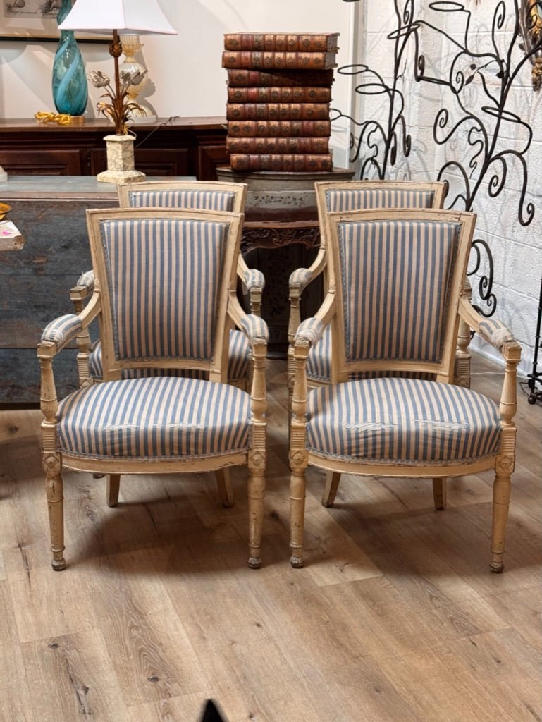 Four 18th Century French Louis XVI – Directoire Fauteuils Armchairs - Helen Storey Antiques