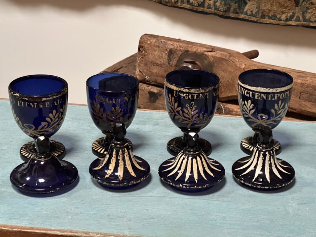 Four blue glass Italian Apothecary Jars with lids, 18th Century - Helen Storey Antiques