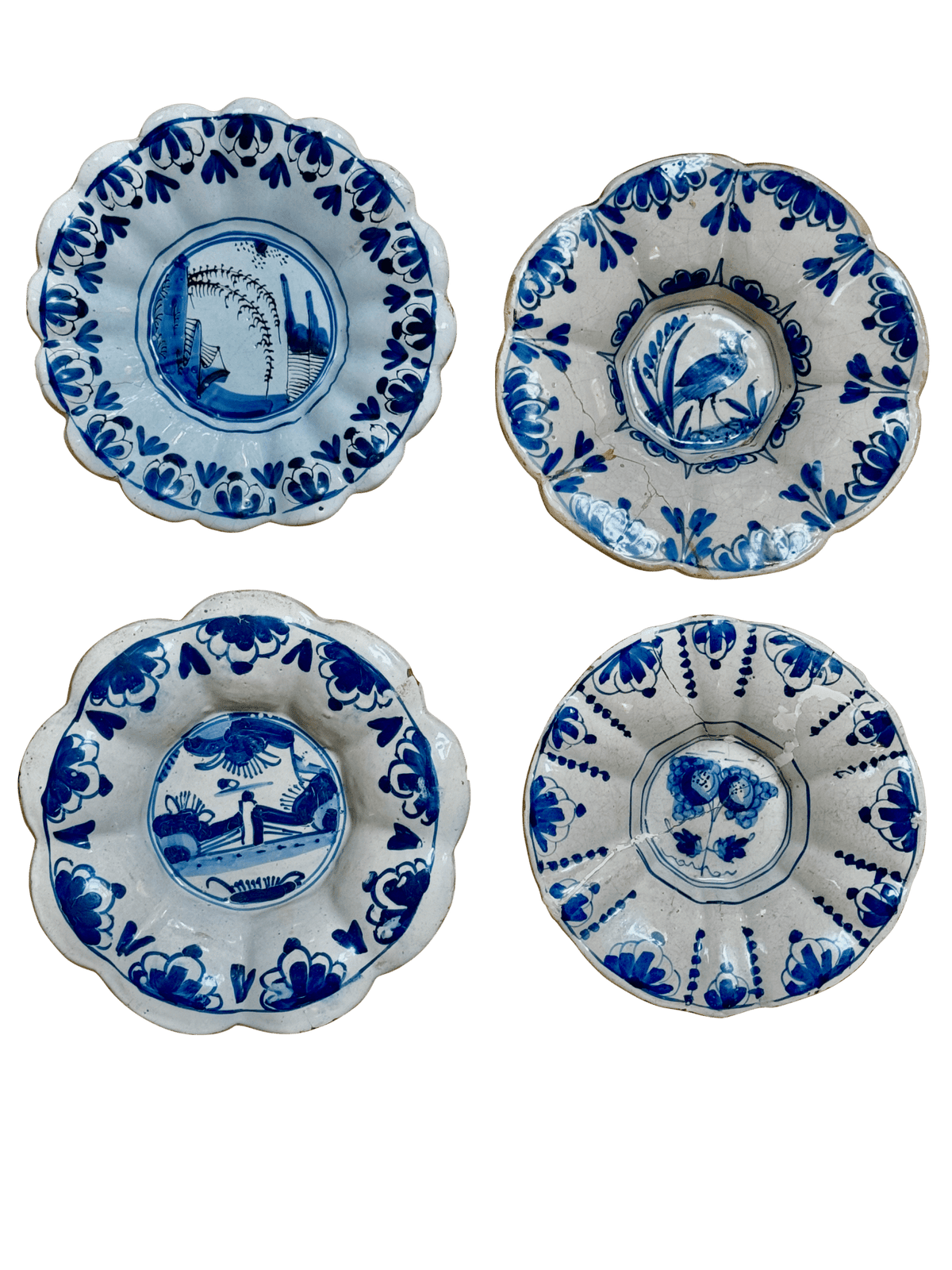 Four small and rare English delftware lobed dishes, London, ca. 1700 - Helen Storey Antiques