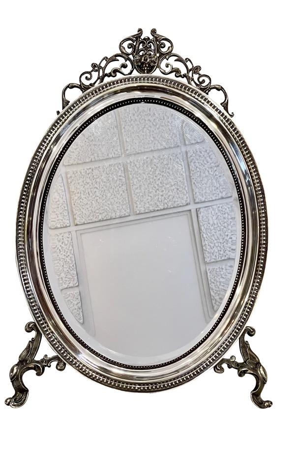 FRAGET SILVERPLATE OVAL DRESSING MIRROR - Helen Storey Antiques