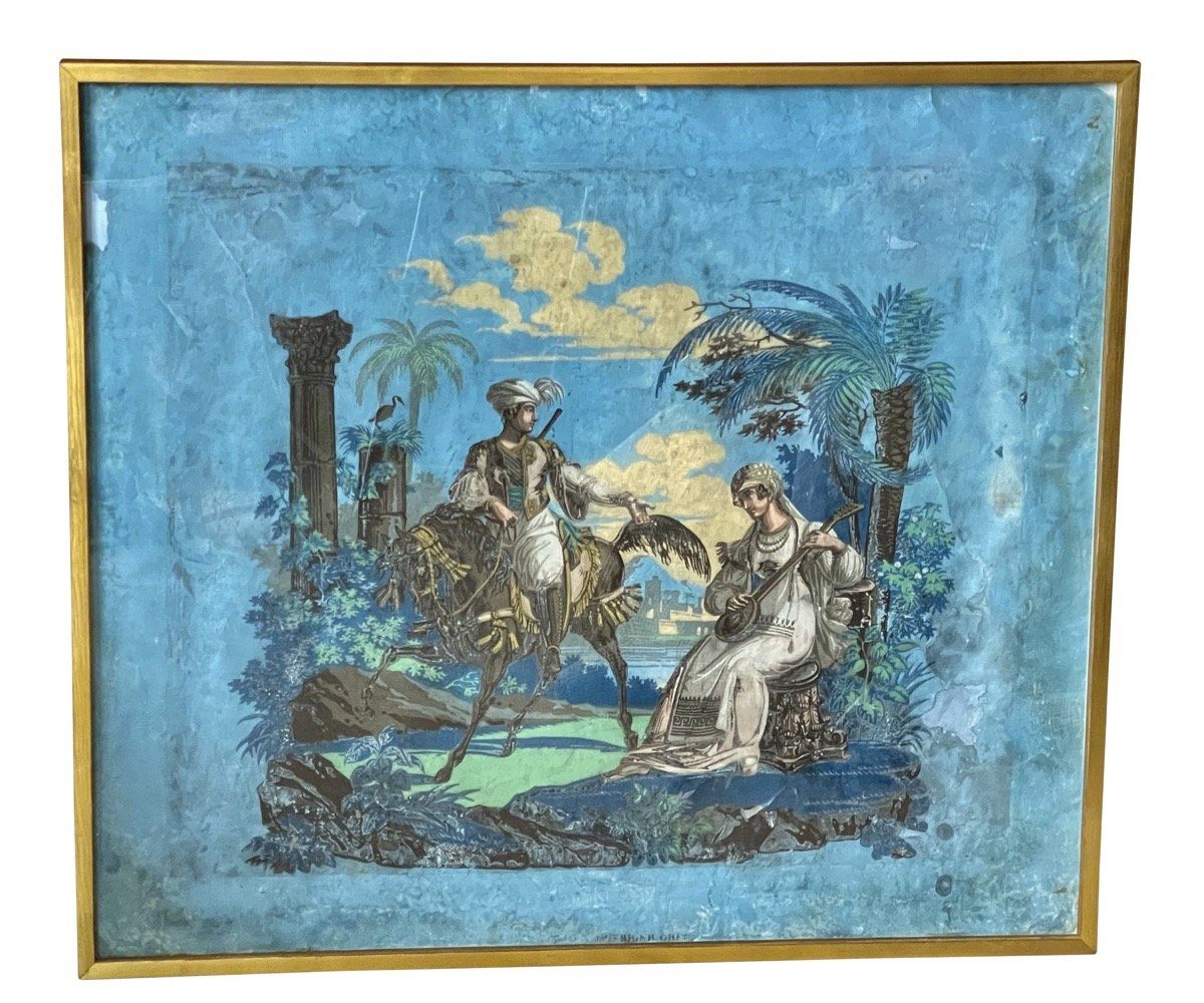 FRAMED 18TH CENTURY FRENCH WALLPAPER, EXOTIC SCENE - Helen Storey Antiques