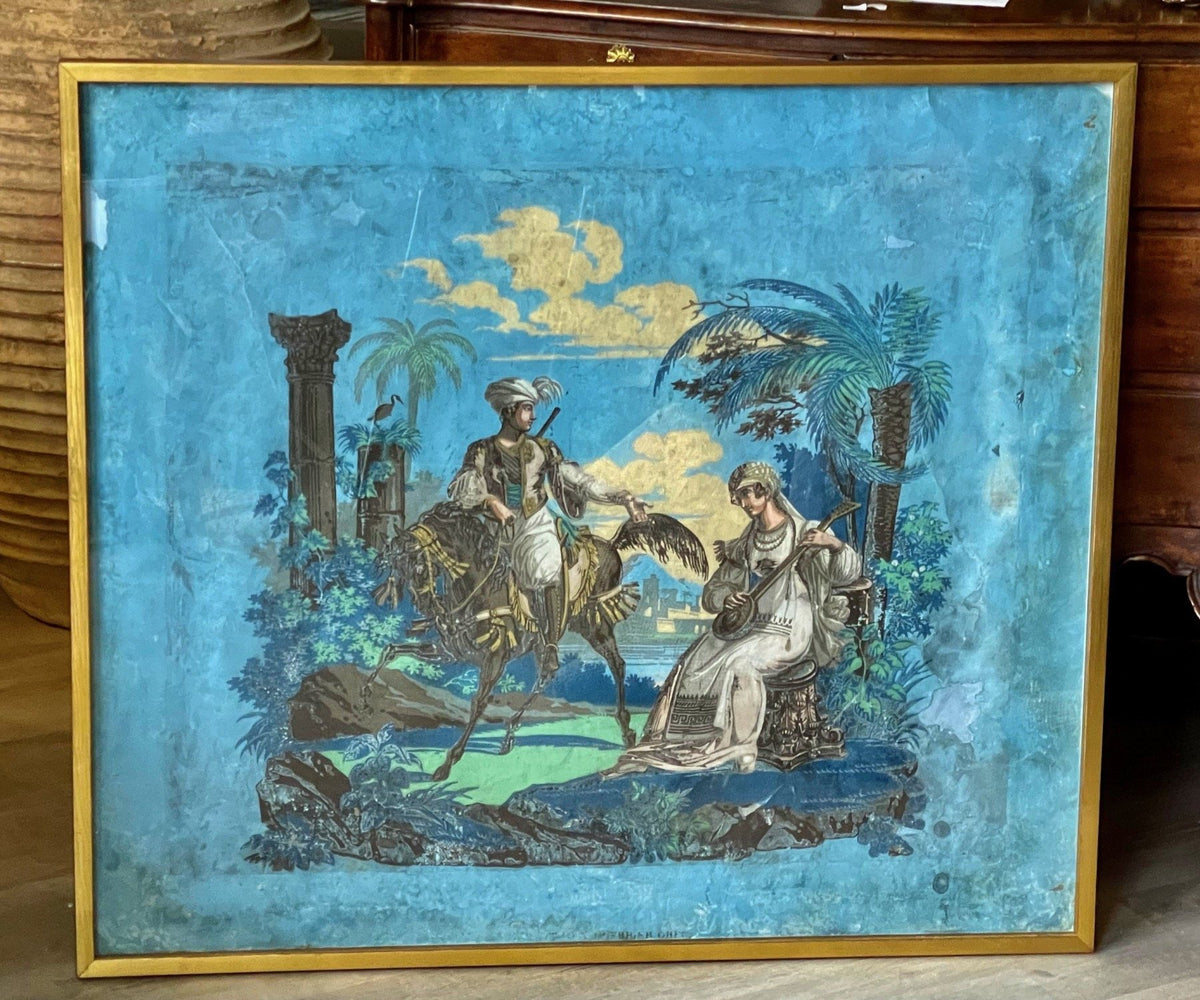 FRAMED 18TH CENTURY FRENCH WALLPAPER, EXOTIC SCENE - Helen Storey Antiques