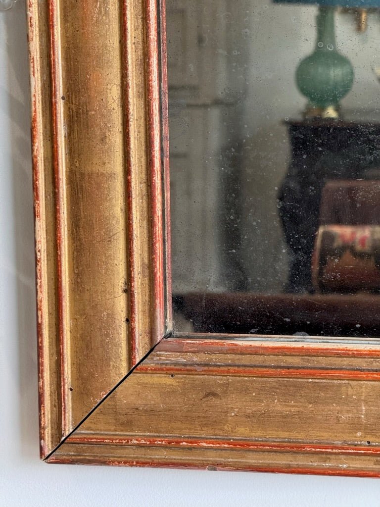 French 18th Century Directoire Gilded Rectangular Mirror, Red undertones, Original Mirror Plate - Helen Storey Antiques