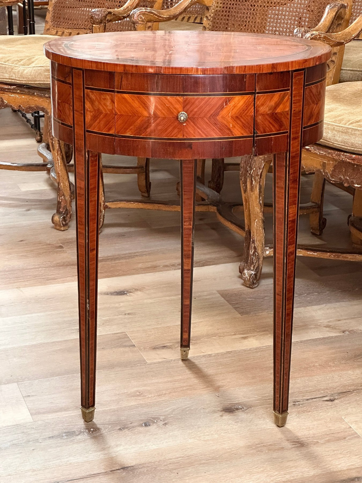 French 19th Century Oval Kingwood Parquetry Inlaid Side Table Bedel &amp; Cie - Helen Storey Antiques