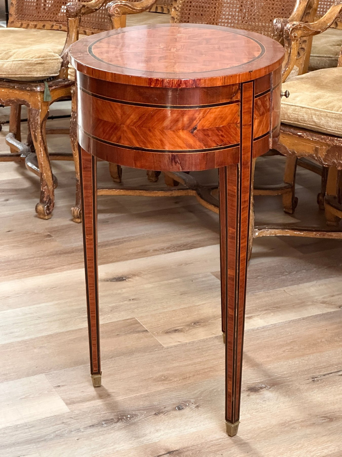 French 19th Century Oval Kingwood Parquetry Inlaid Side Table Bedel &amp; Cie - Helen Storey Antiques