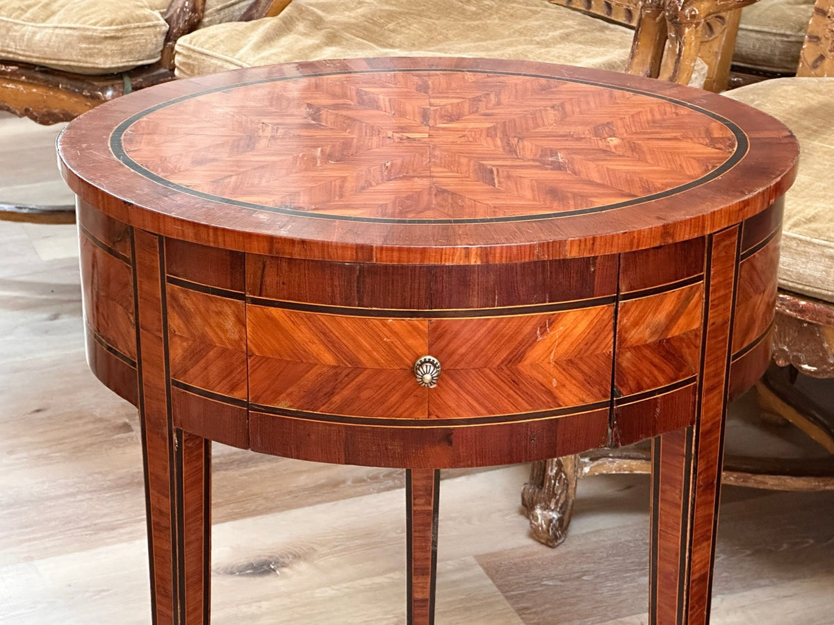 French 19th Century Oval Kingwood Parquetry Inlaid Side Table Bedel &amp; Cie - Helen Storey Antiques