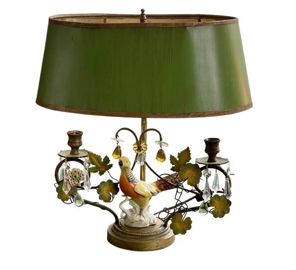 FRENCH BOUILLOTTE LAMP WITH PORCELAIN PHEASANT