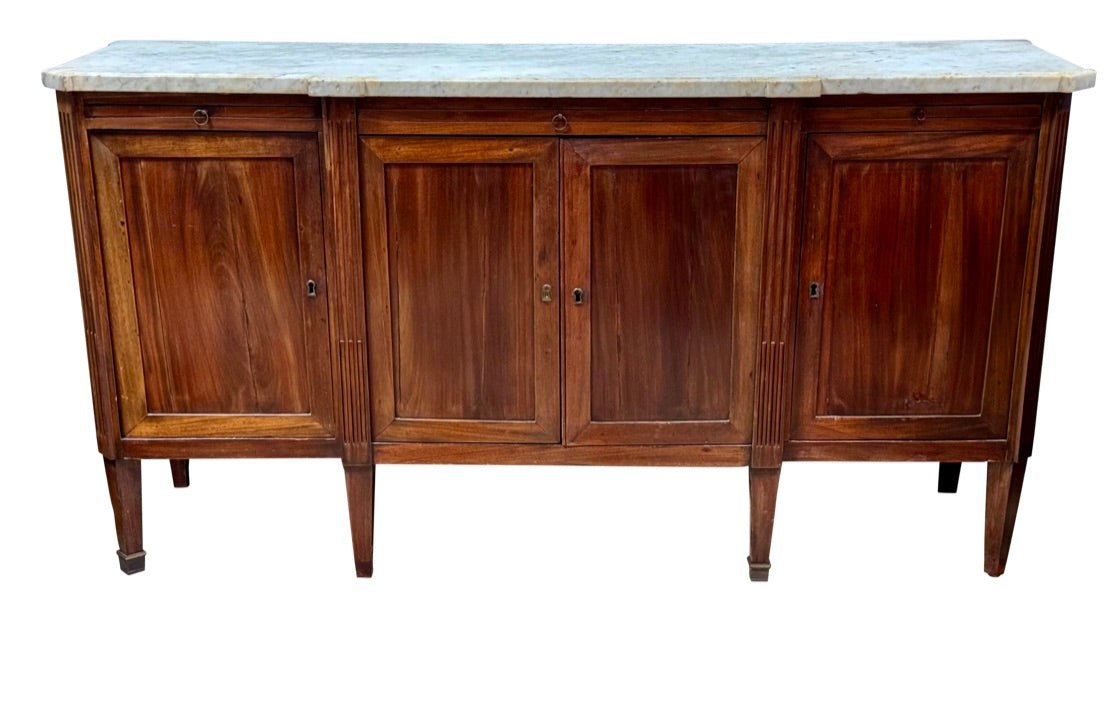 French Directoire Period Mahogany and Marble Sideboard Enfilade