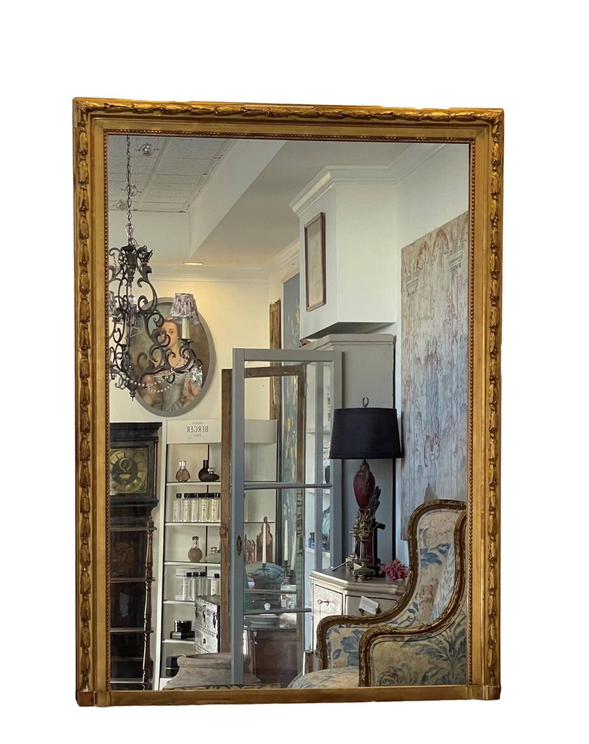 French Gilded Overmantel Mirror, c. 1880 - ON HOLD - Helen Storey Antiques