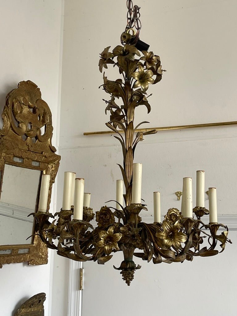 French Gilt - Bronze Floral Chandelier - Helen Storey Antiques