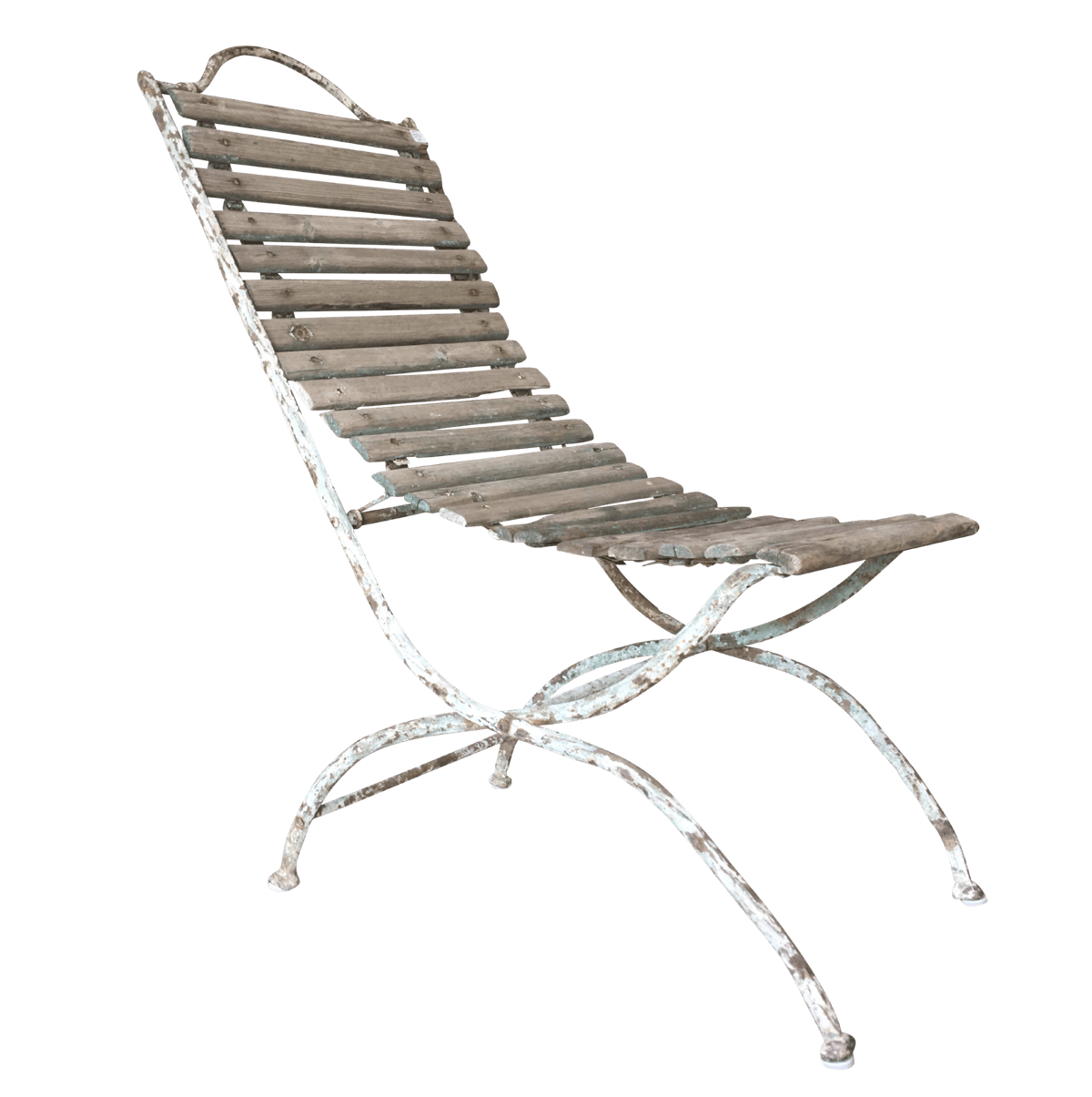 French Iron and Wood Garden Chaise, 19th Century