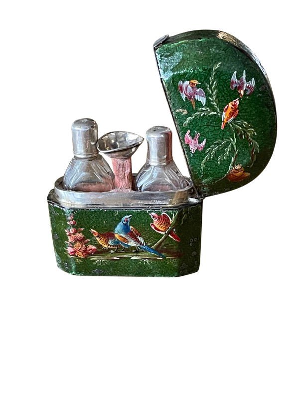 FRENCH LEATHER AND STERLING PERFUME SET AND ETUI - Helen Storey Antiques