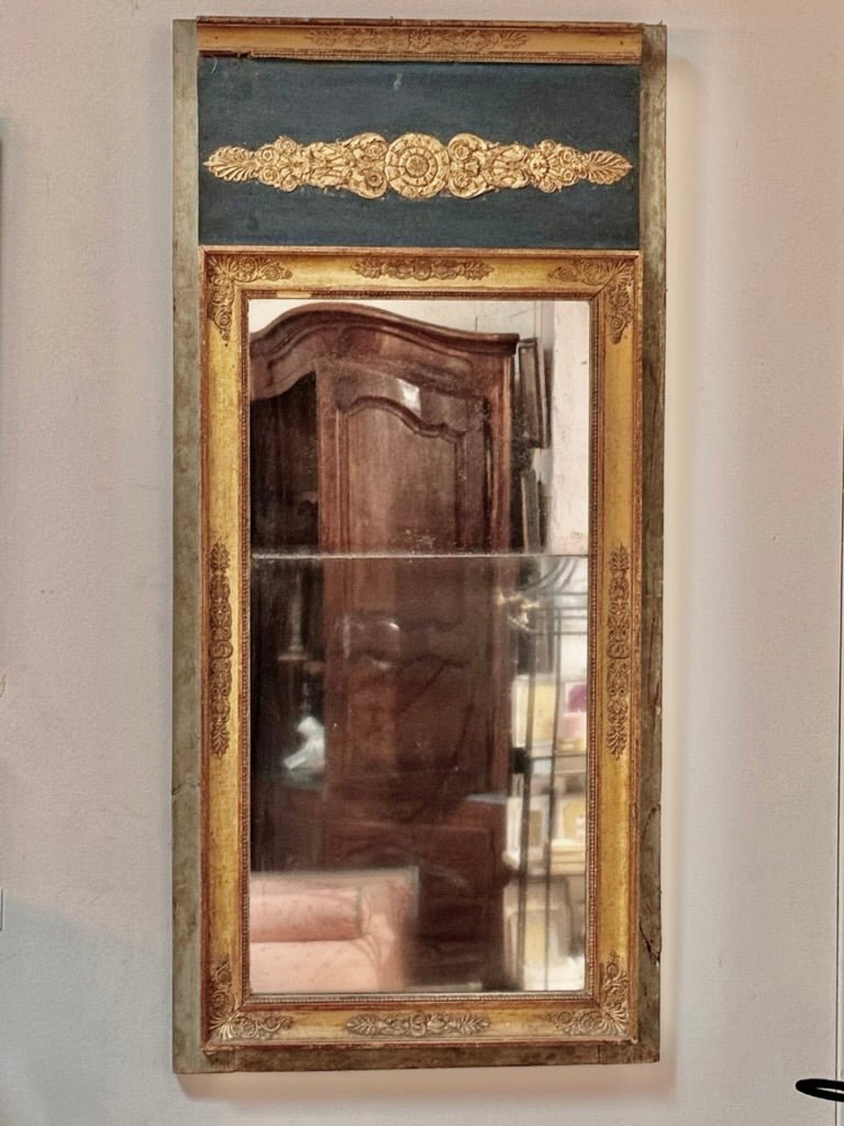 French Mirror, Carved and Gilded, Blue Polychrome, Directoire Period - Helen Storey Antiques