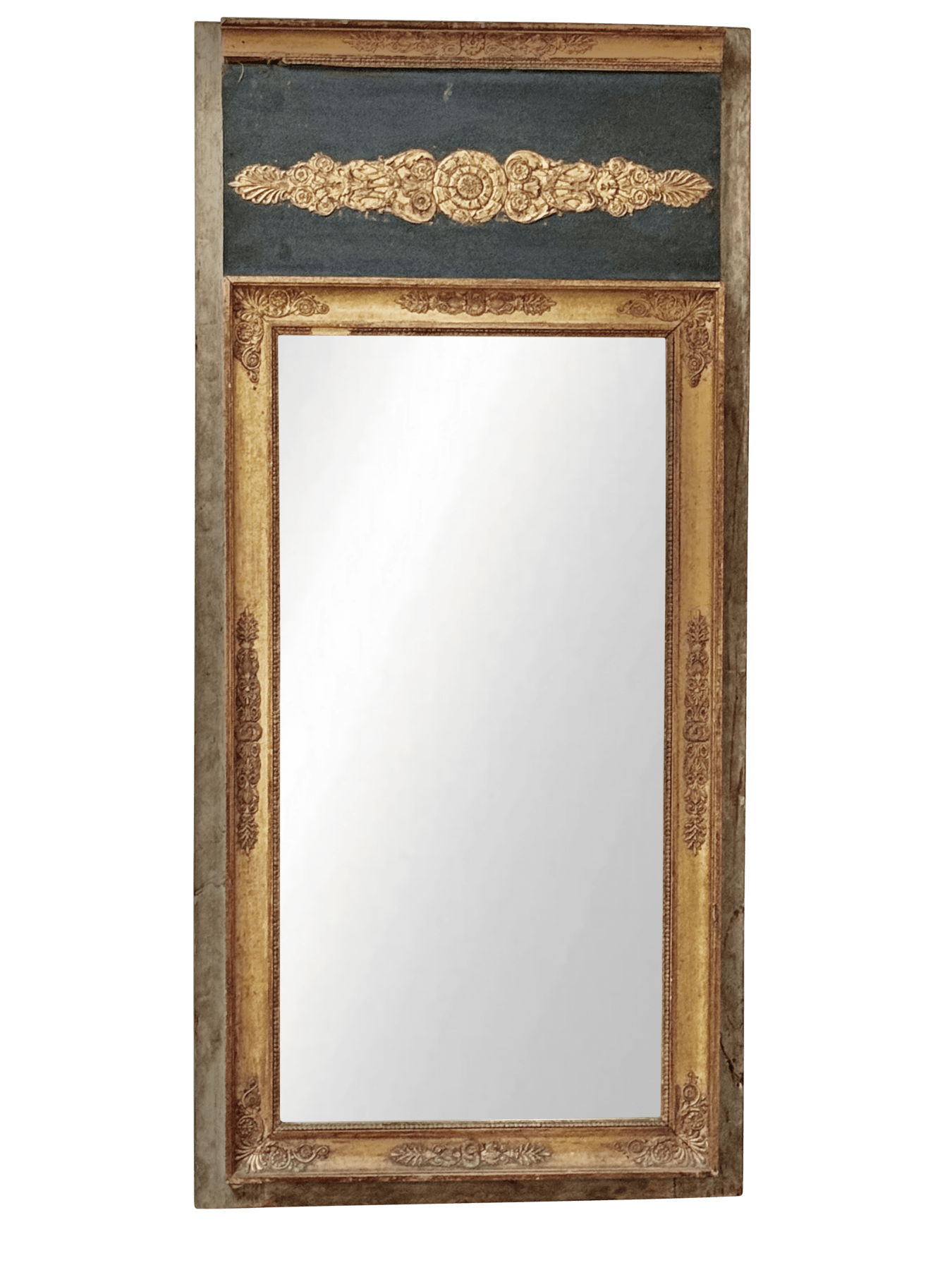 French Mirror, Carved and Gilded, Blue Polychrome, Directoire Period