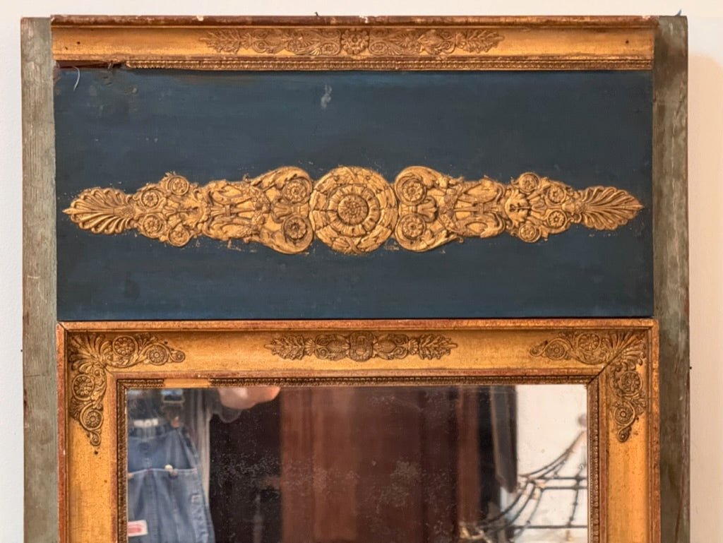 French Mirror, Carved and Gilded, Blue Polychrome, Directoire Period - Helen Storey Antiques