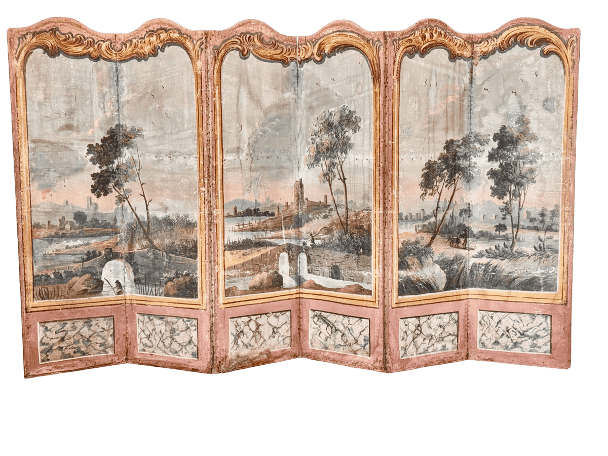 French painted canvas Screen, 18th Century - Helen Storey Antiques