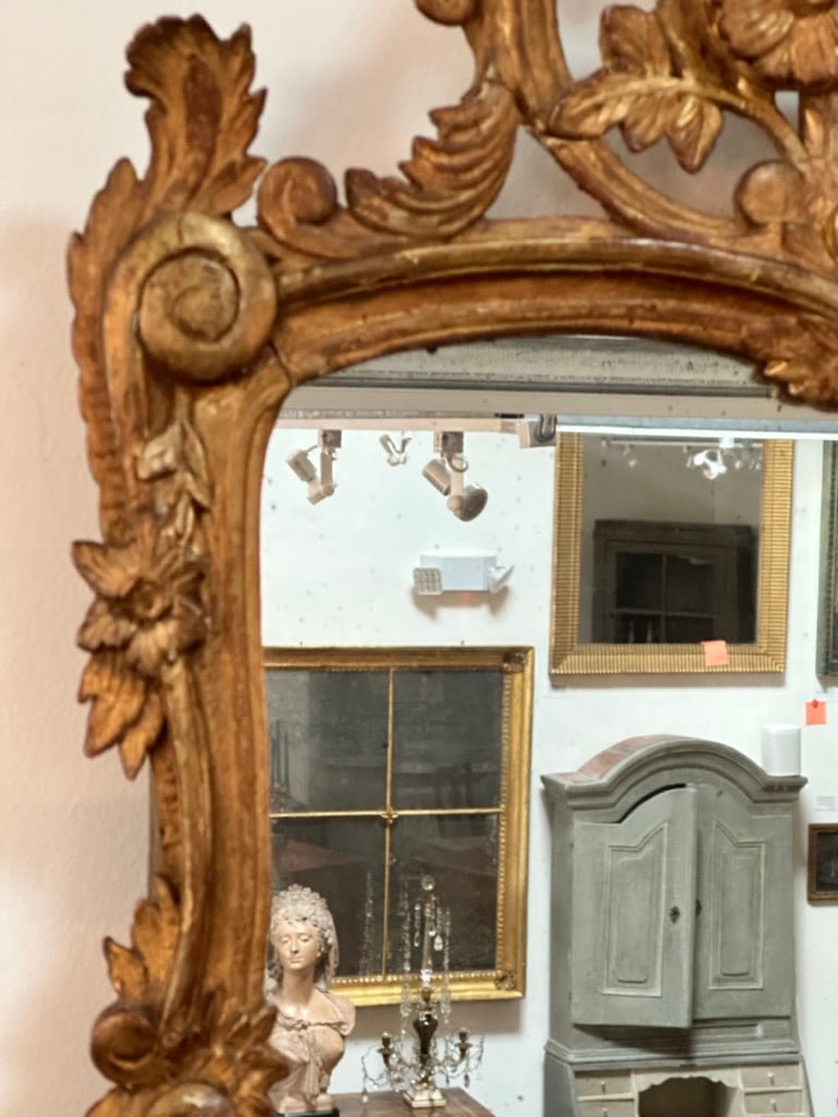 French Provincial Mirror with Floral and Foliate Carvings - Helen Storey Antiques