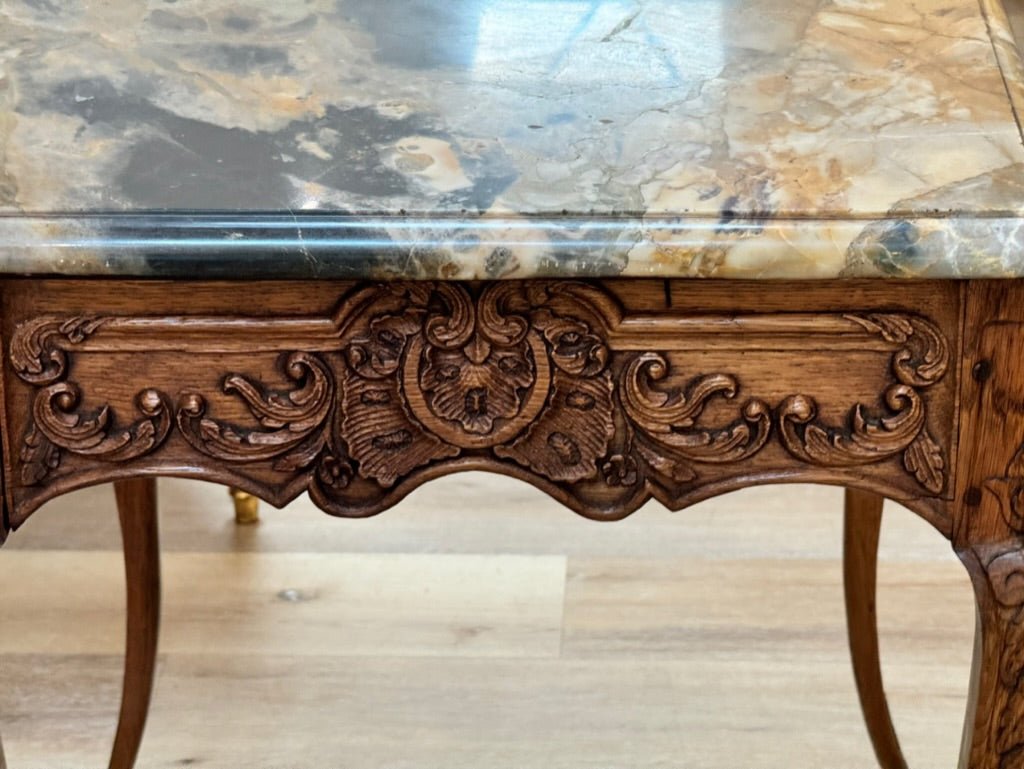 French Régence Carved Oak Marble Top Side Table - Helen Storey Antiques