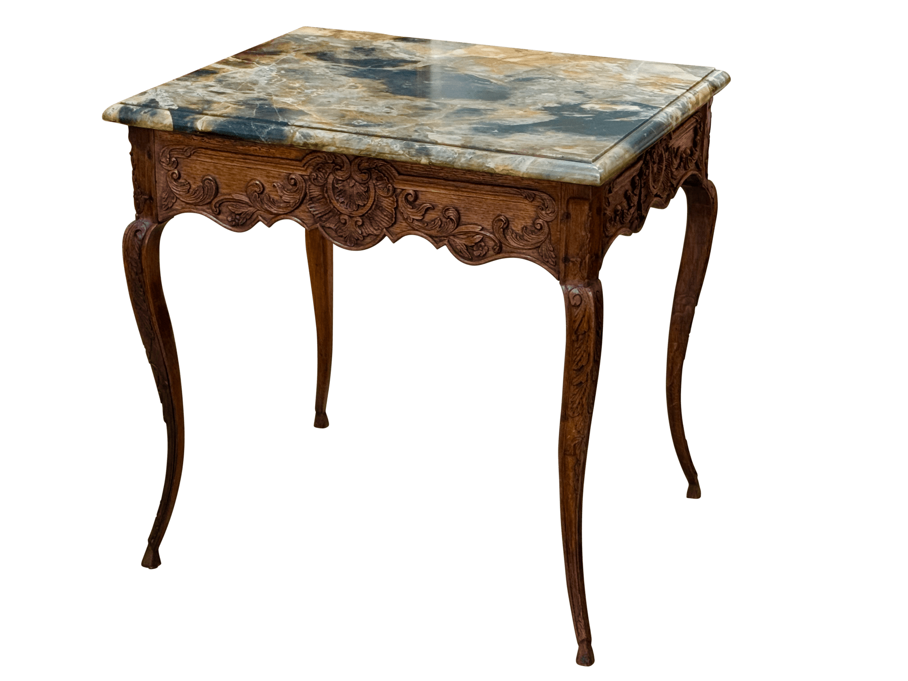 French Régence Carved Oak Marble Top Side Table