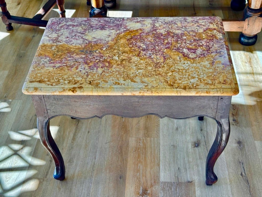 French side Table, 18th C. Purple, Yellow Marble Top - Helen Storey Antiques