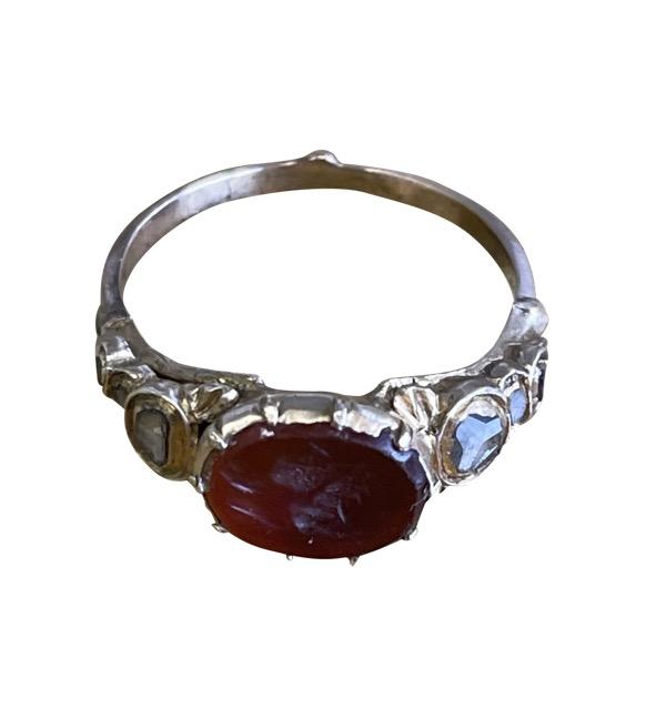 Georgian INTAGLIO CARNELIAN DIAMOND & 9KT GOLD RING