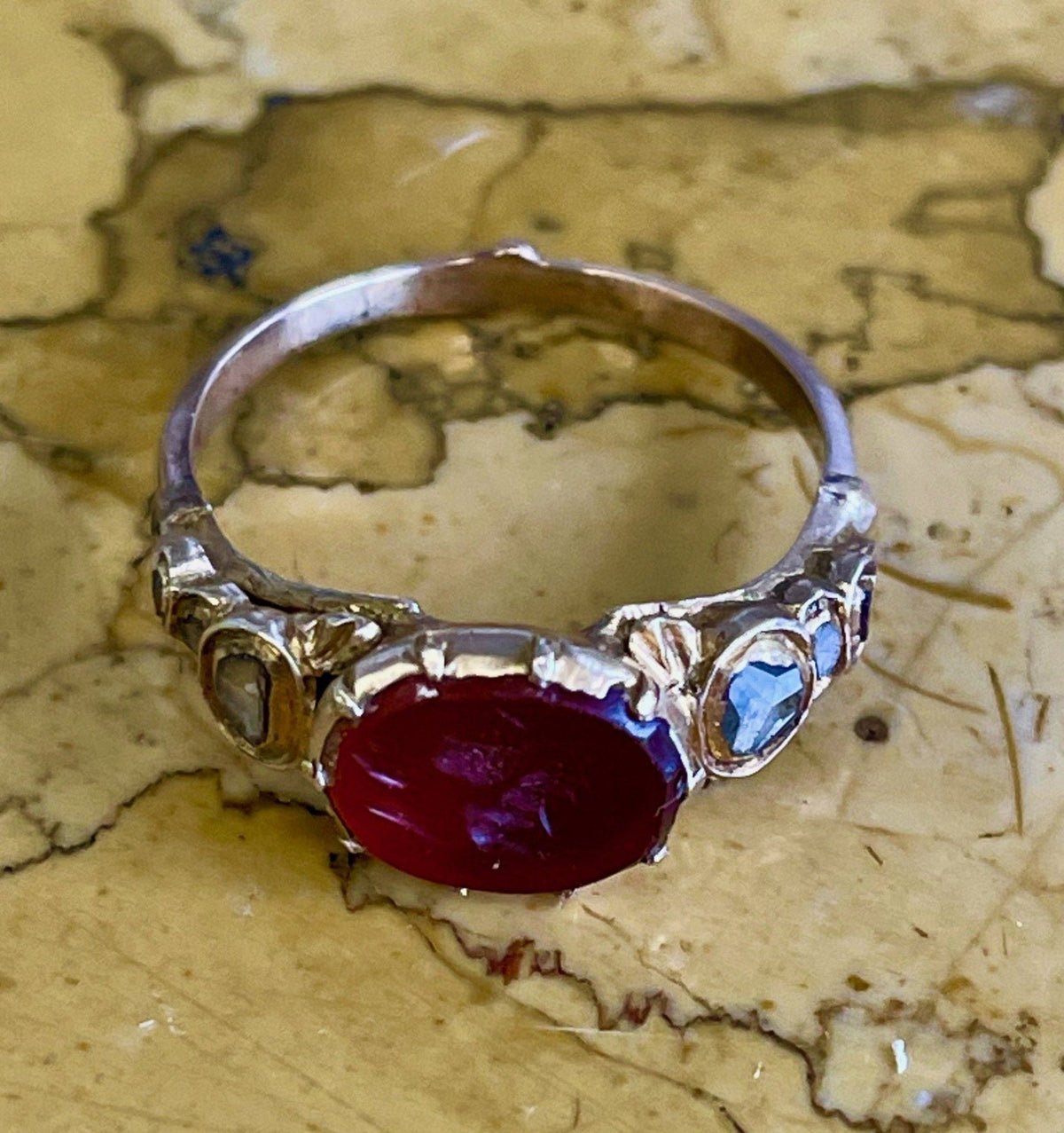 Georgian INTAGLIO CARNELIAN DIAMOND &amp; 9KT GOLD RING - Helen Storey Antiques