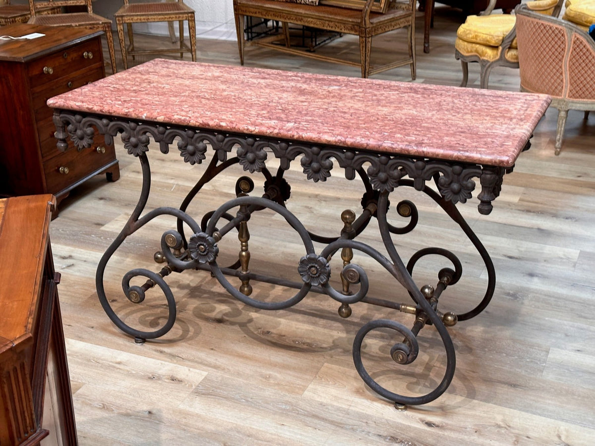 Gorgeous Early French Pastry Table, Caunes Pink Marble top - Helen Storey Antiques