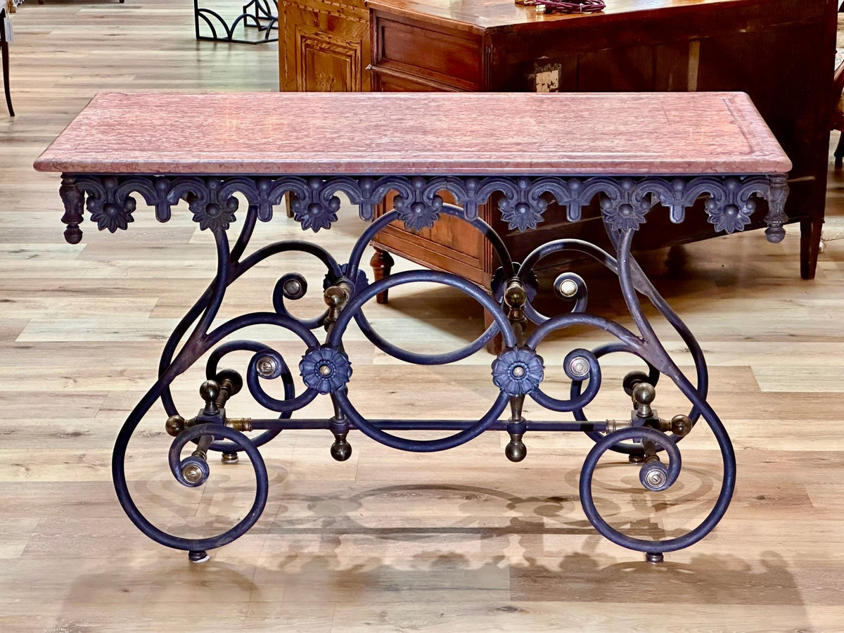 Gorgeous Early French Pastry Table, Caunes Pink Marble top - Helen Storey Antiques