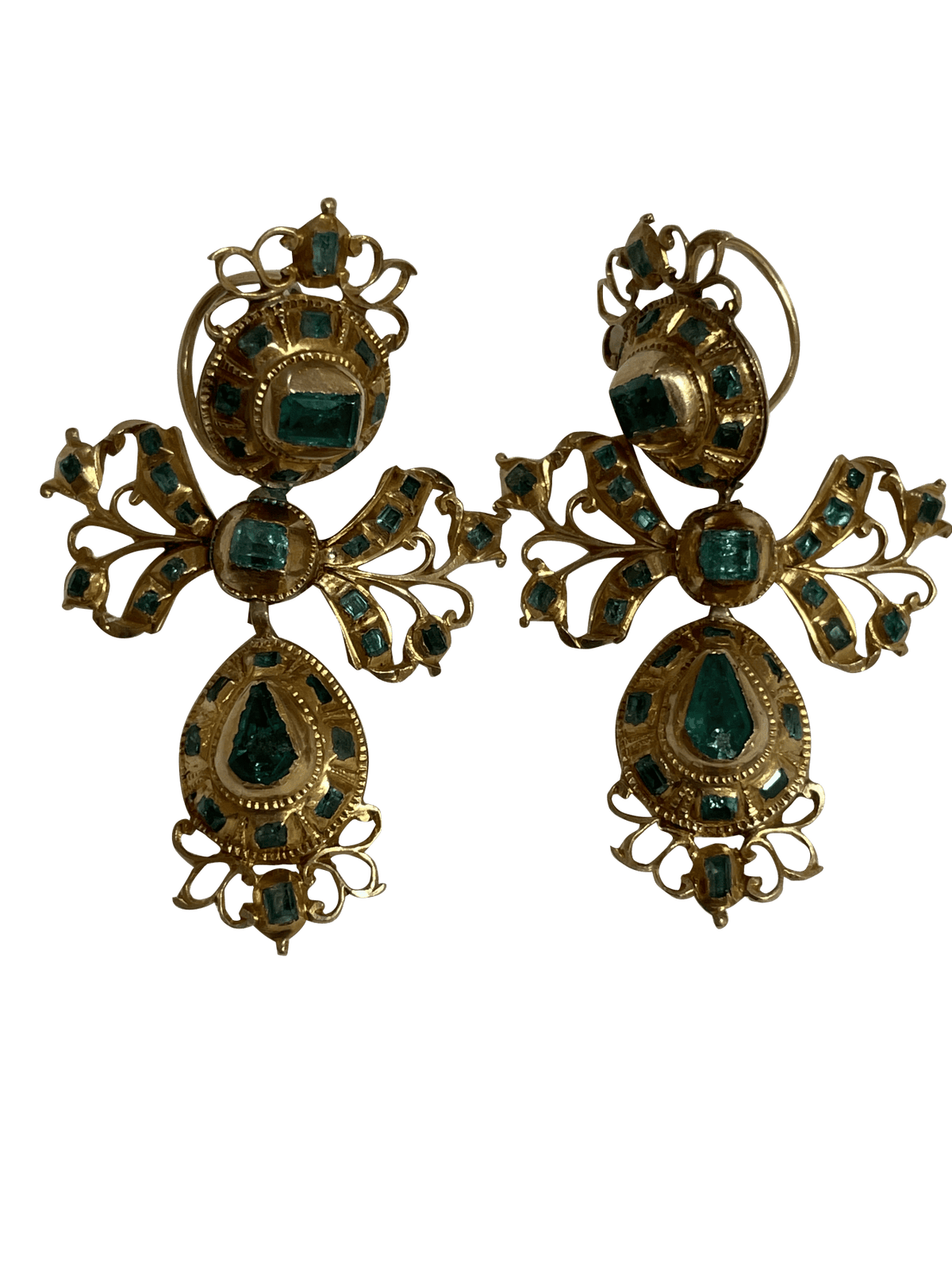 Iberian Emerald and 18 k. Gold drop Earrings, 18th Century - Helen Storey Antiques