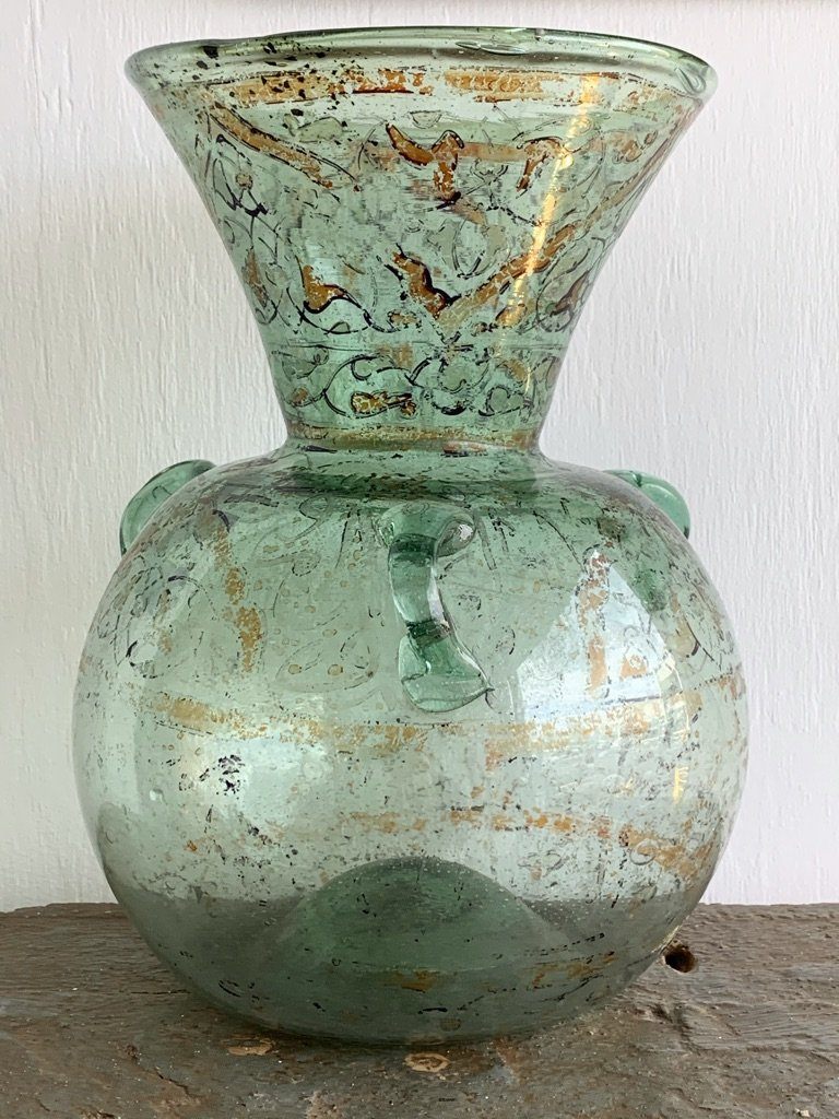 ISLAMIC PAINTED GLASS OIL LAMP - Helen Storey Antiques