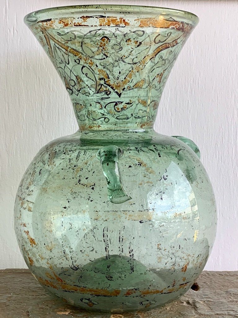 ISLAMIC PAINTED GLASS OIL LAMP - Helen Storey Antiques