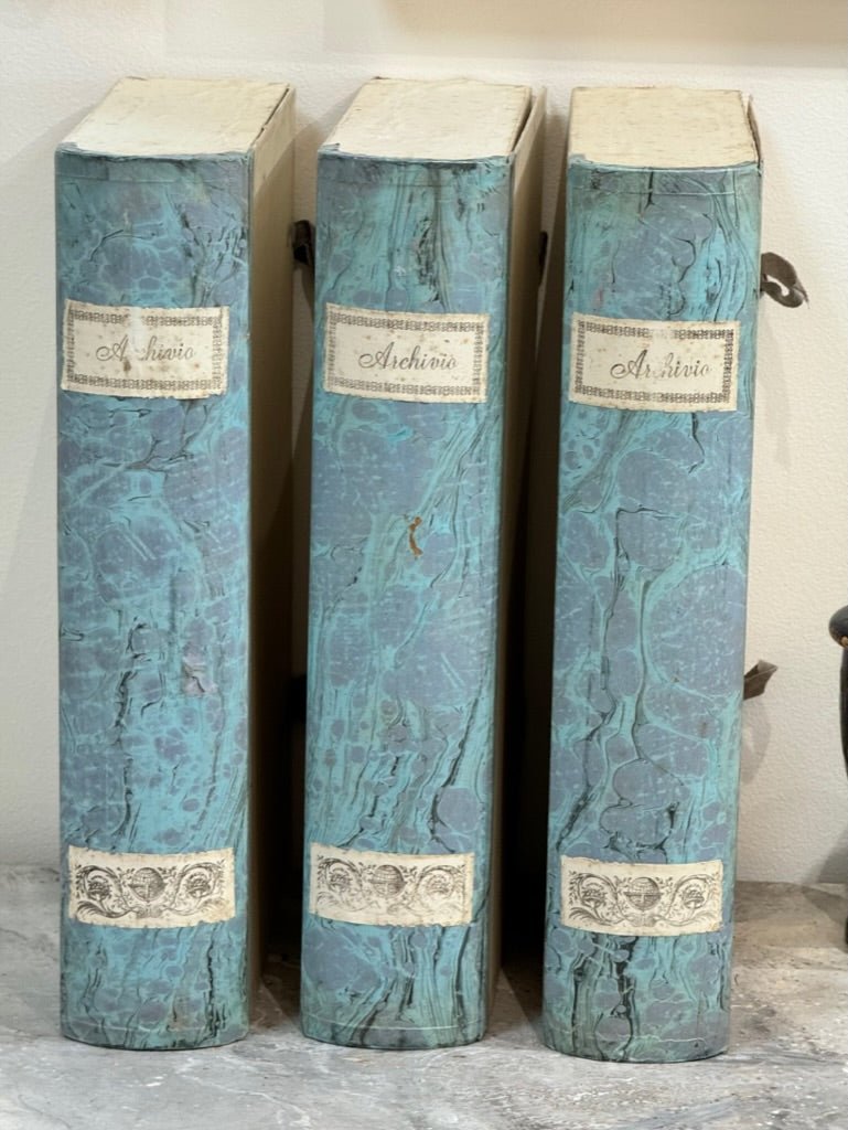 Italian blue book form file boxes - Set of Three - Helen Storey Antiques