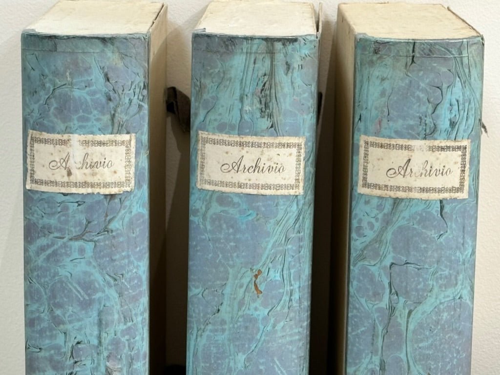 Italian blue book form file boxes - Set of Three - Helen Storey Antiques