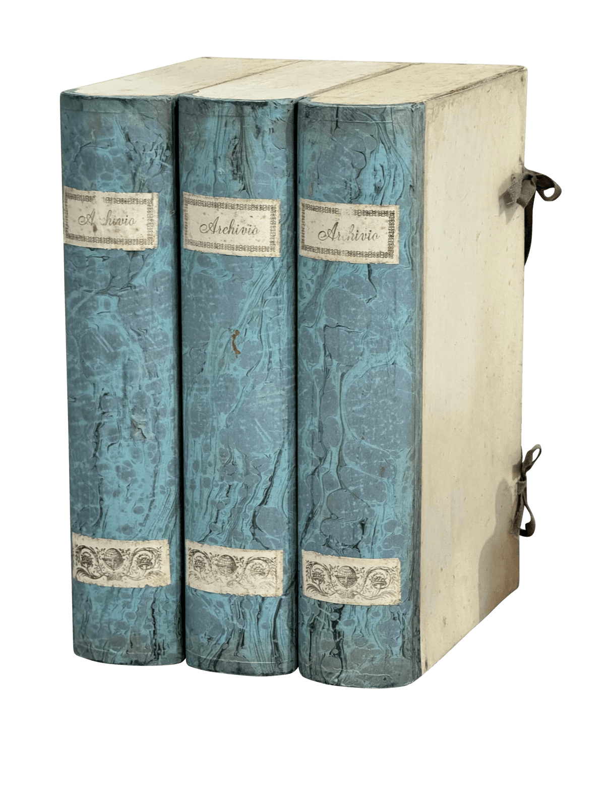 Italian blue book form file boxes - Set of Three - Helen Storey Antiques