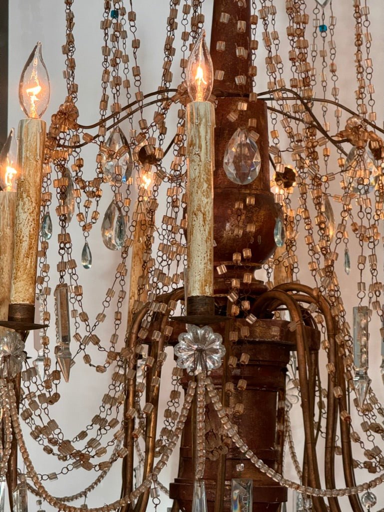 Italian Crystal and giltwood Chandelier, 19th Century, 10 lights - Helen Storey Antiques